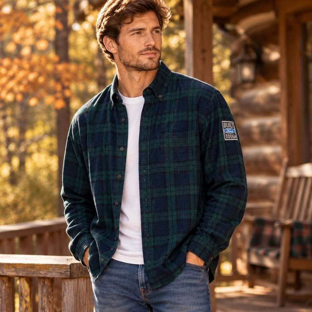 LL Bean Ford Workwear Flannel Shirt Size XL REG Green Blue Plaid